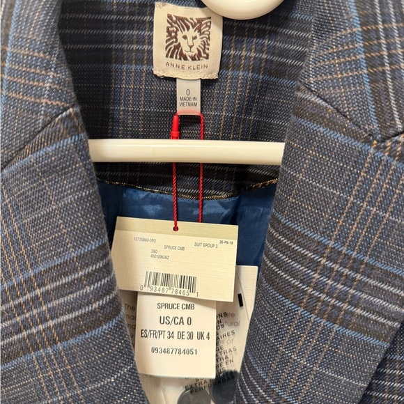 Anne Klein Blue Plaid Blazer Size 4 - Picture 4 of 5